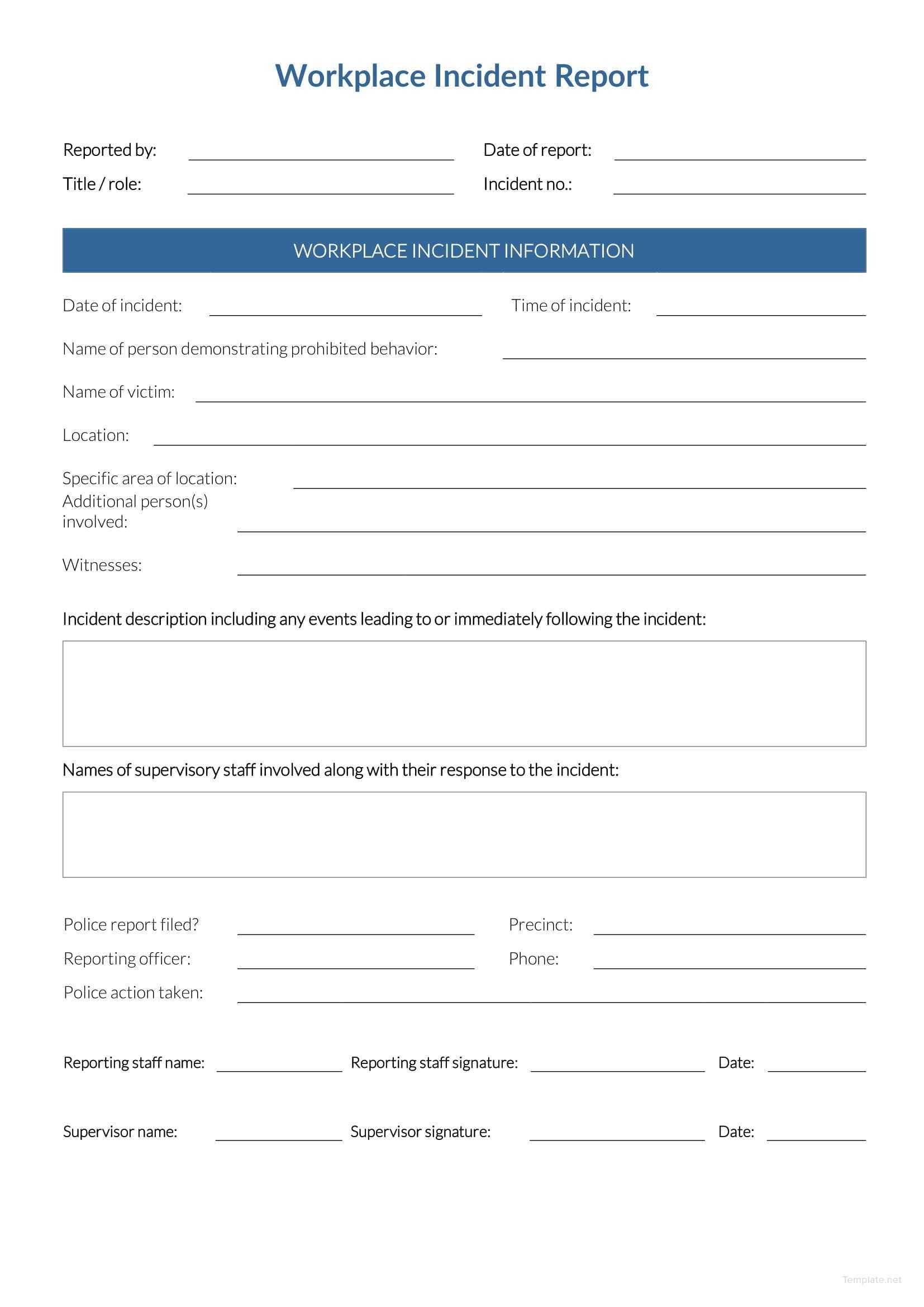 Incident T Template Word Free Workplace Data Form Sample Intended For Incident Report Template Microsoft