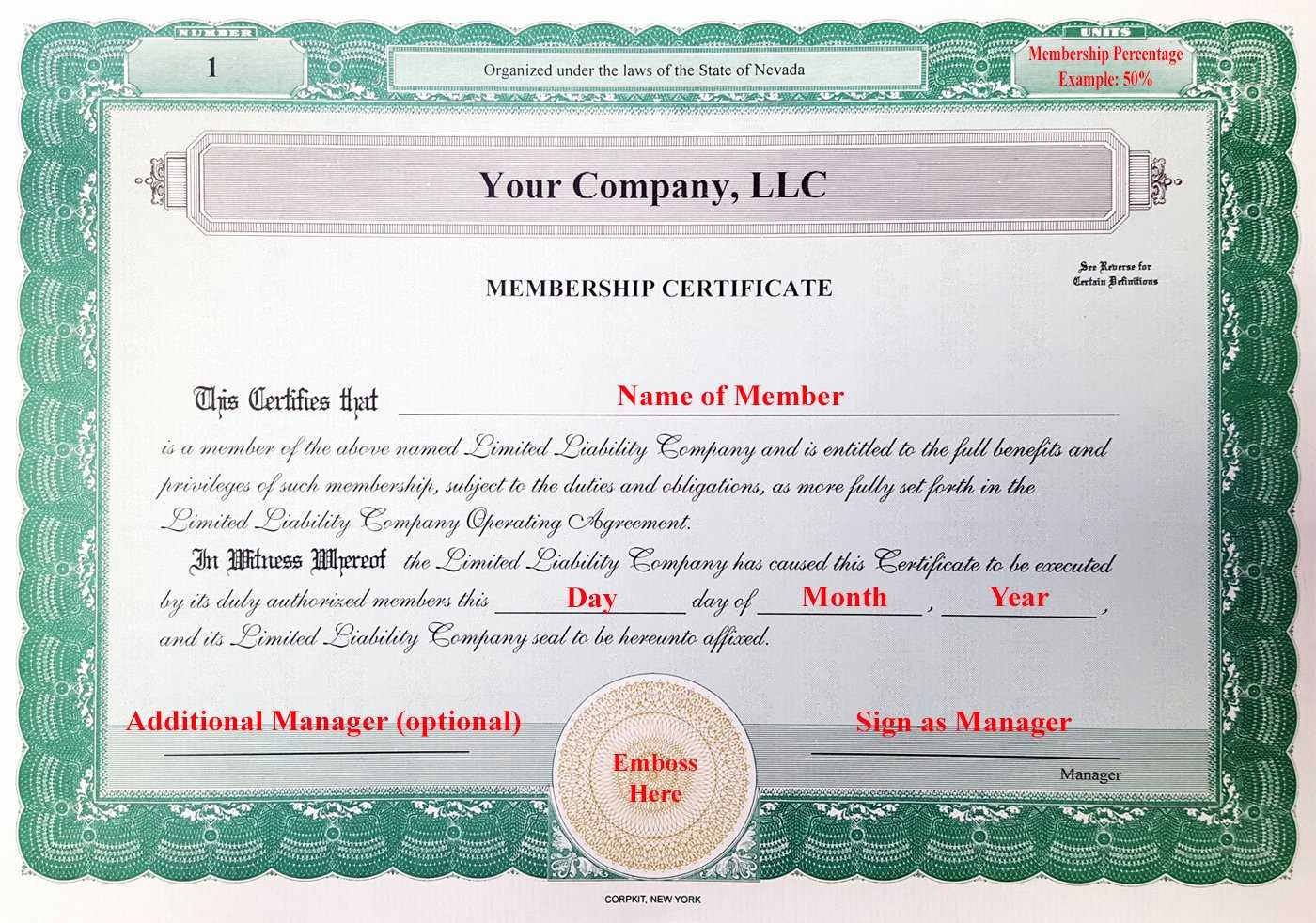 Incredible Llc Membership Certificate Template Ideas Free Pertaining To New Member Certificate Template