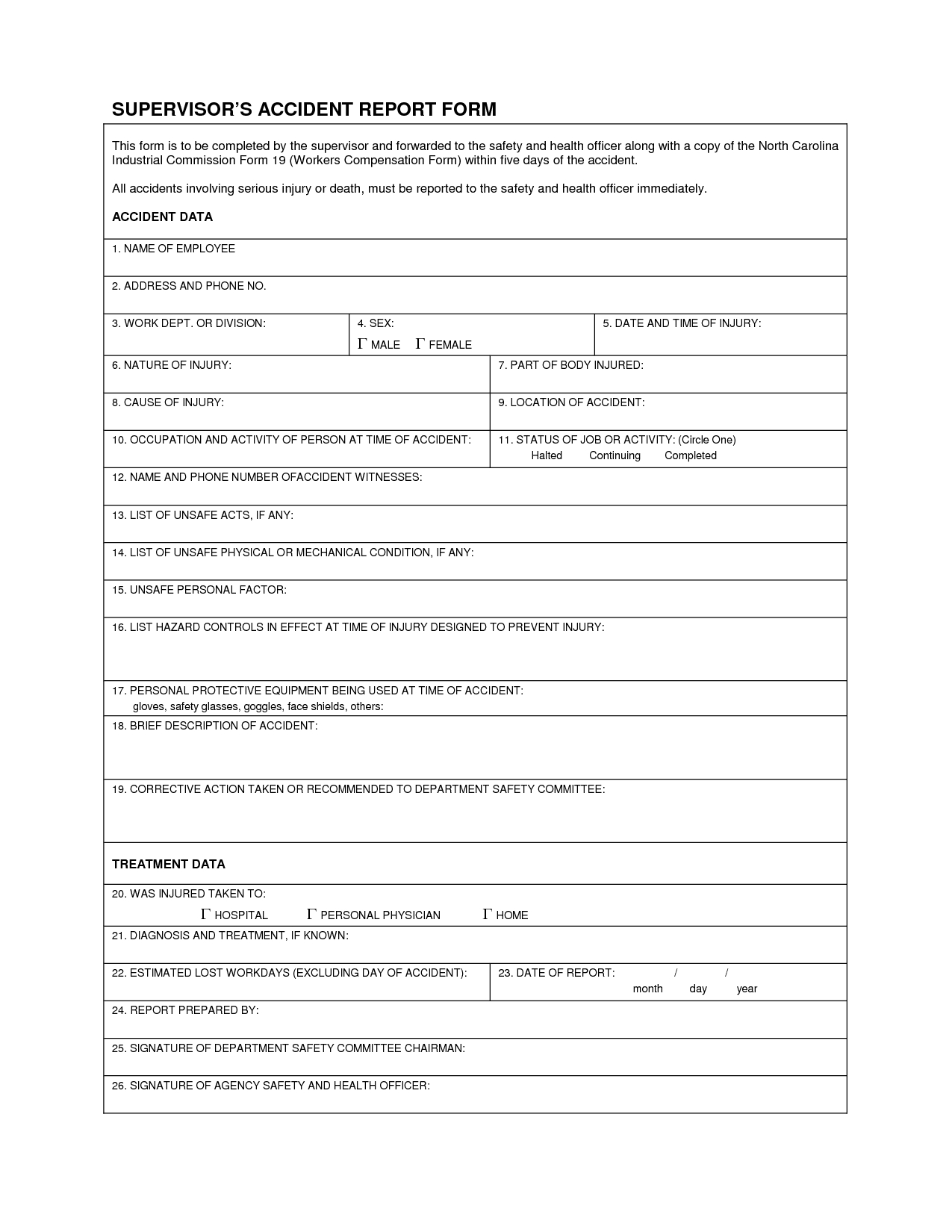 Industrial Accident Report Form Template | Supervisor's With Injury Report Form Template
