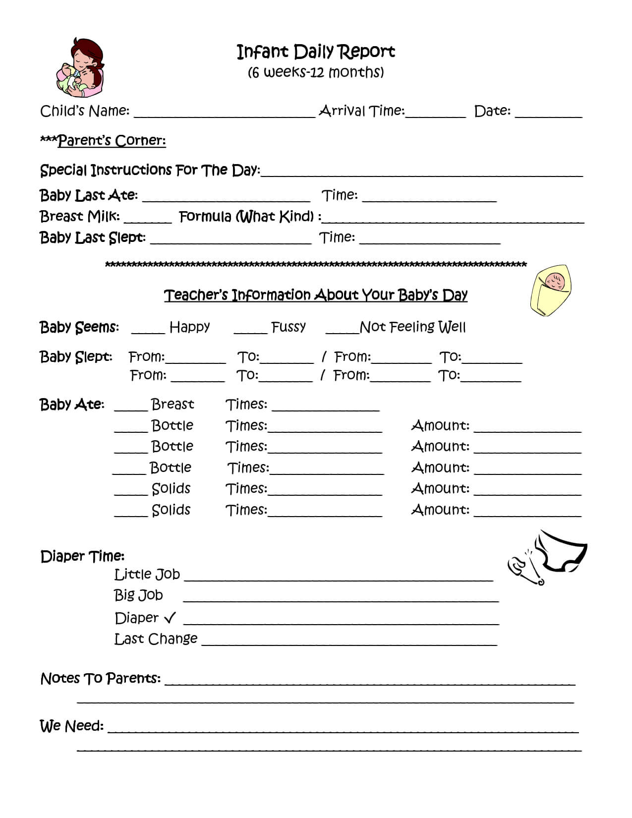 Infant Daily Report | Infant Daily Report, Daycare Forms, Infant With Regard To Daycare Infant Daily Report Template