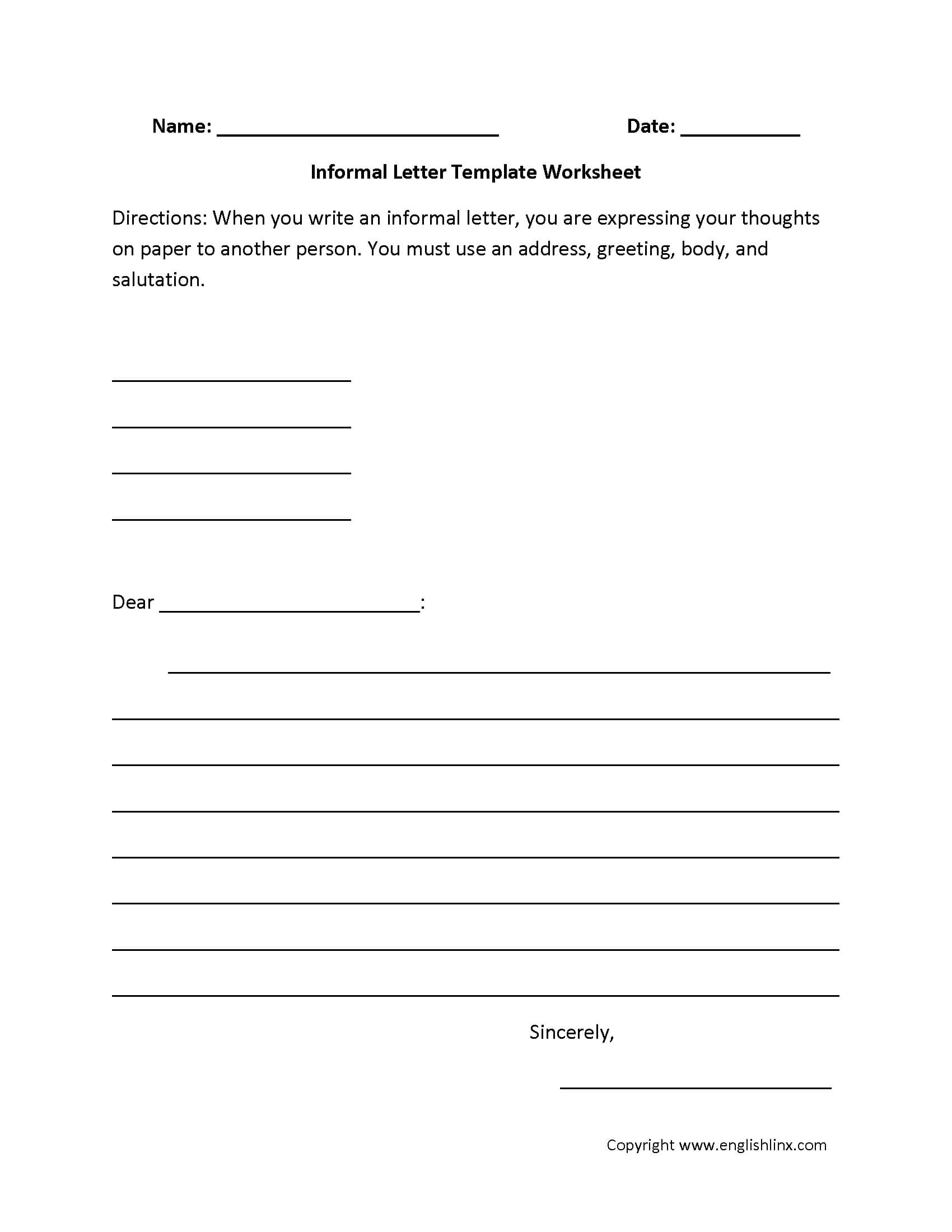 Informal Letter Writing Worksheets | Informal Letter Writing For Report Writing Template Ks1