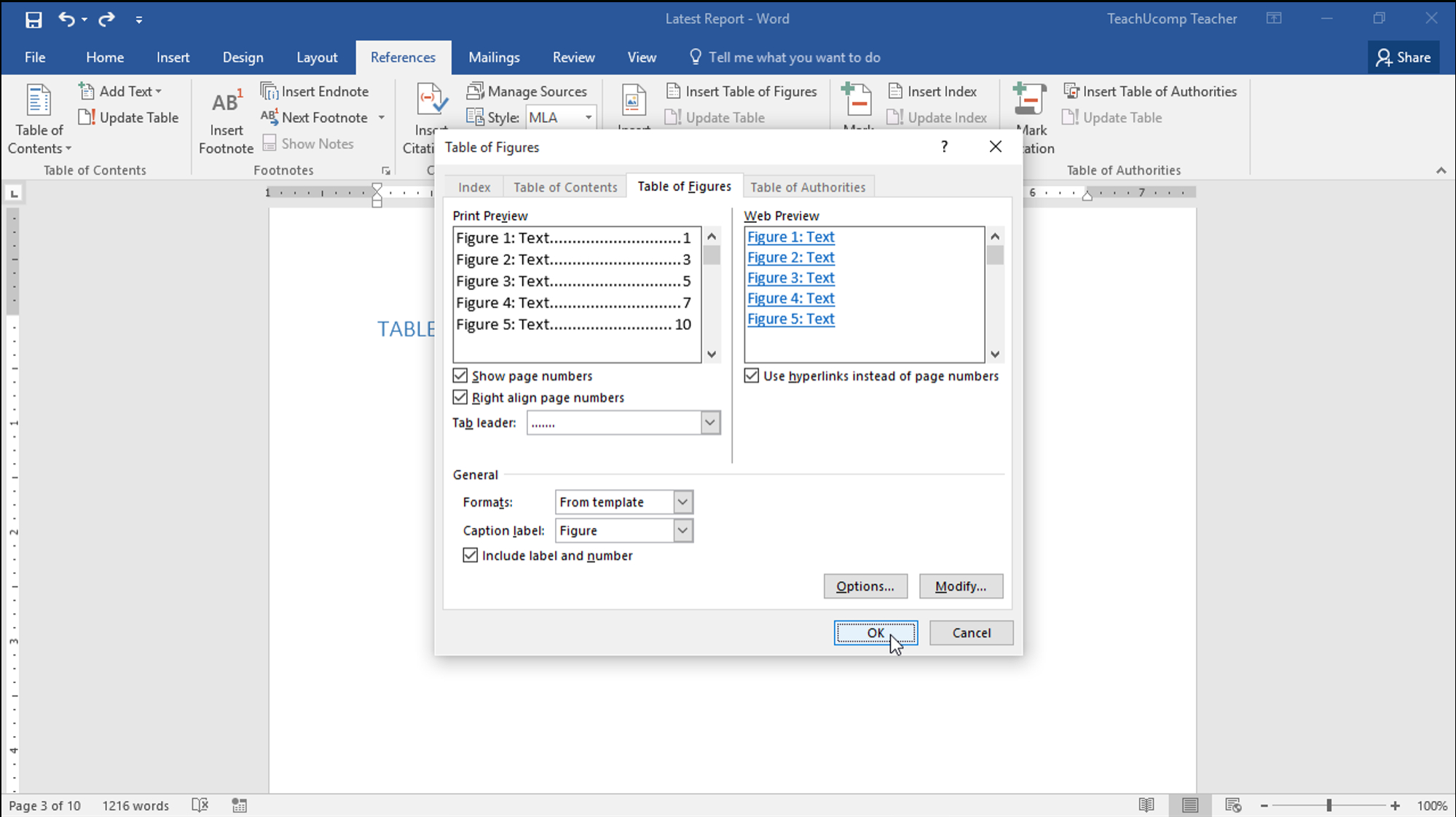 Insert A Table Of Figures In Word – Teachucomp, Inc. For Word 2013 Table Of Contents Template