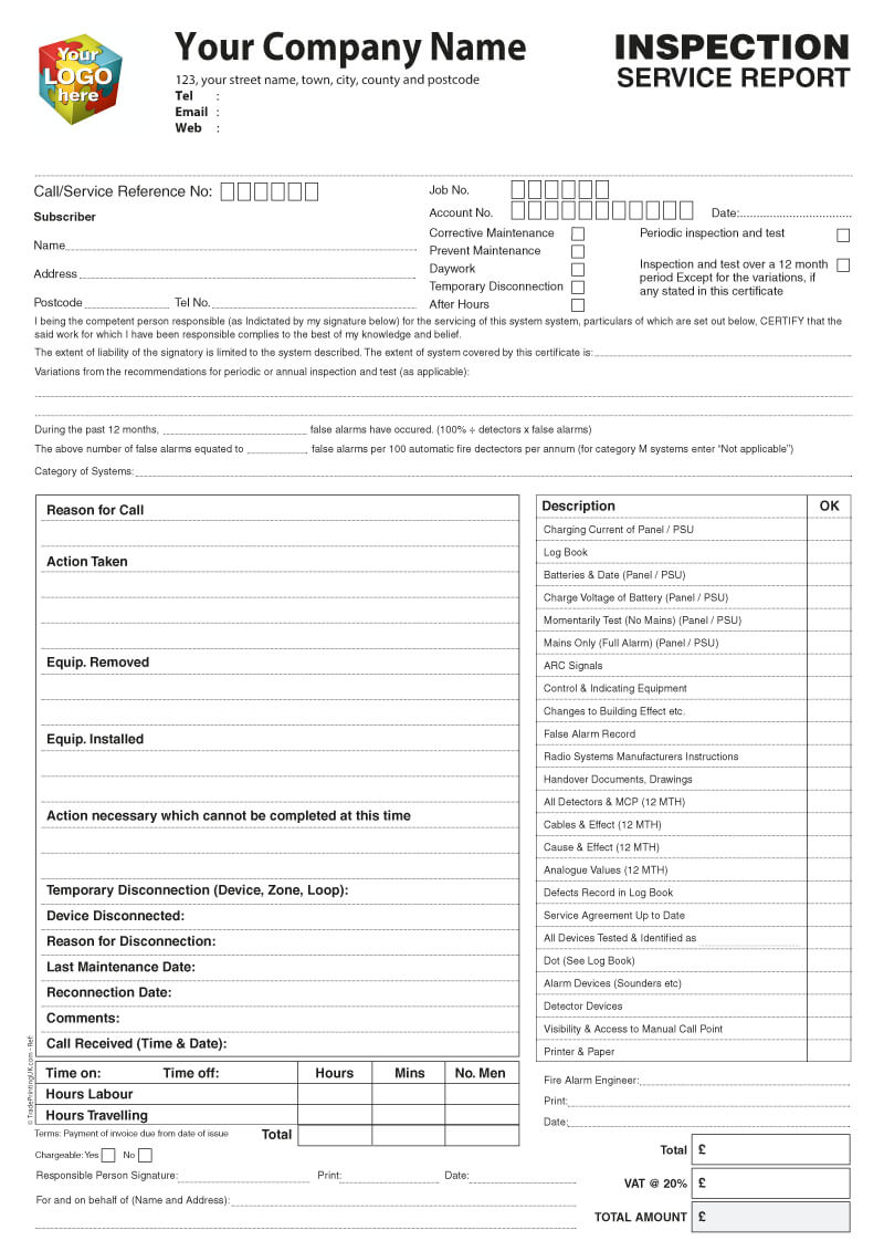 Inspection Service Report Template Artwork For Ncr Printed Intended For Ncr Report Template