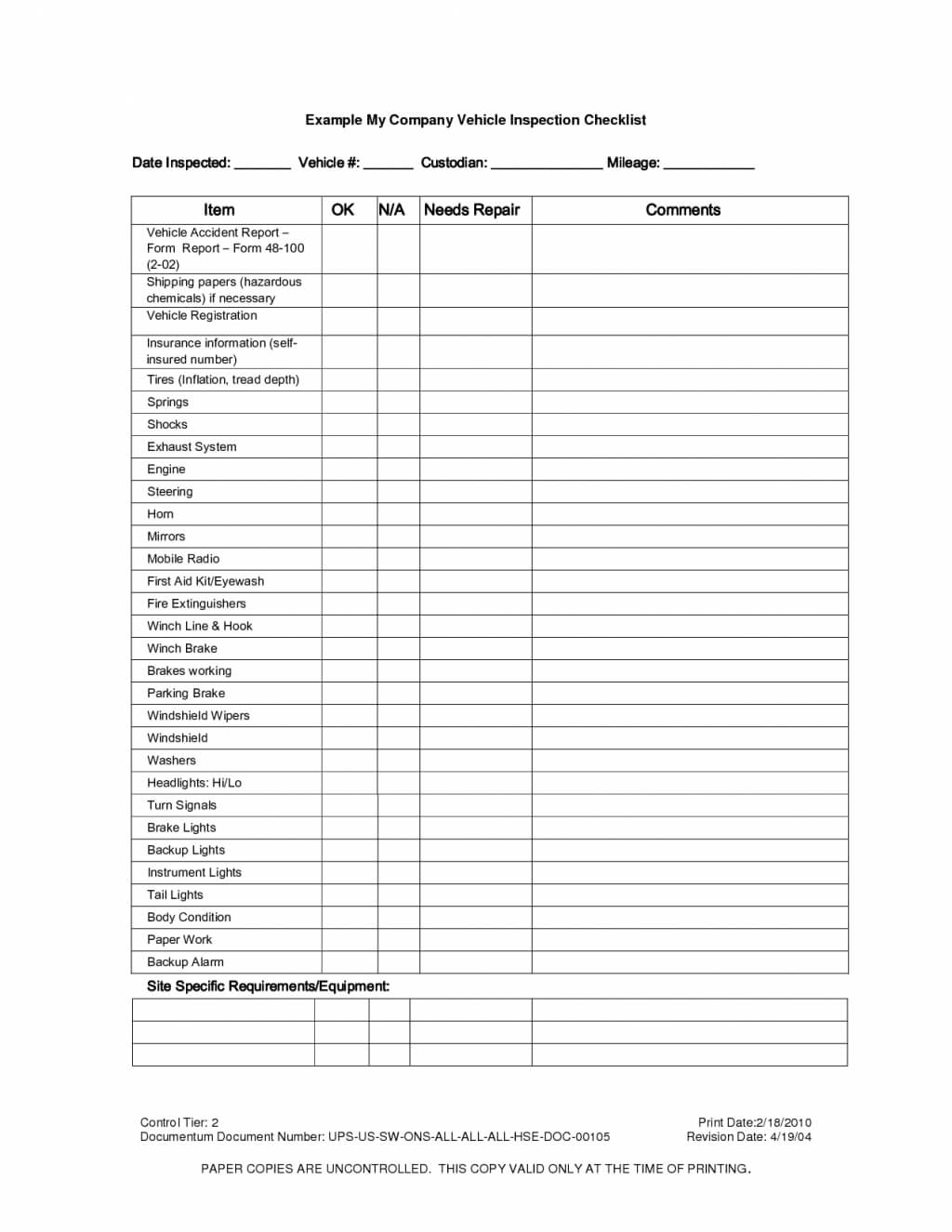 Inspection Spreadsheet Template Vehicle Checklist Excel For Vehicle Checklist Template Word