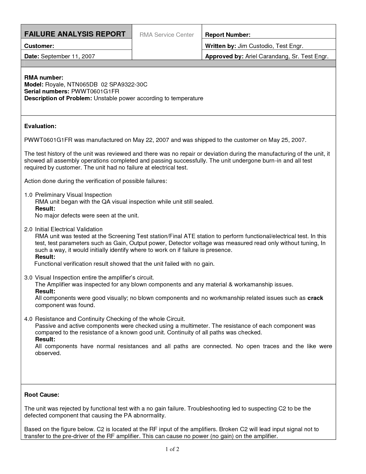 Inspirational Failure Analysis Report Template Sample With With Failure Analysis Report Template