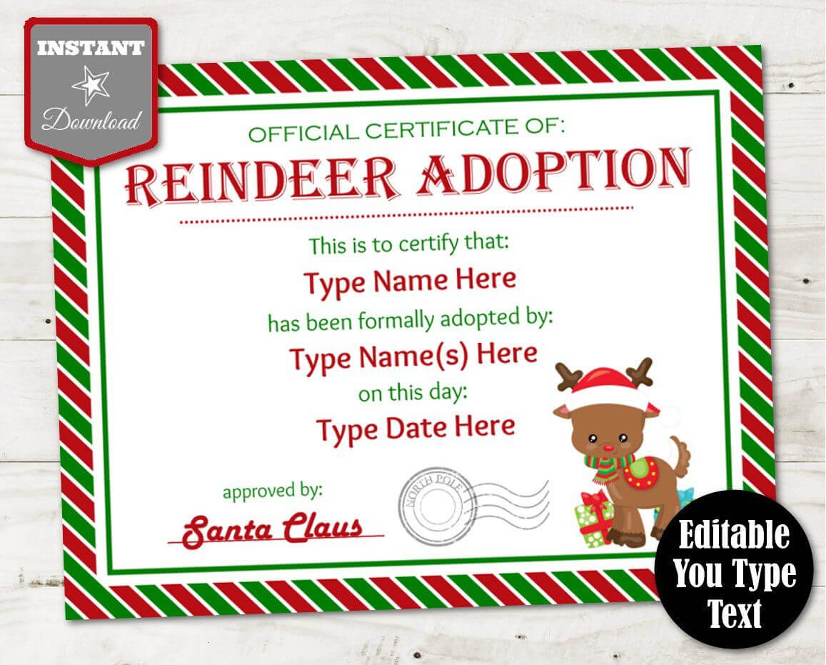 Instant Download Editable Reindeer Adoption Certificate/ You Inside Child Adoption Certificate Template