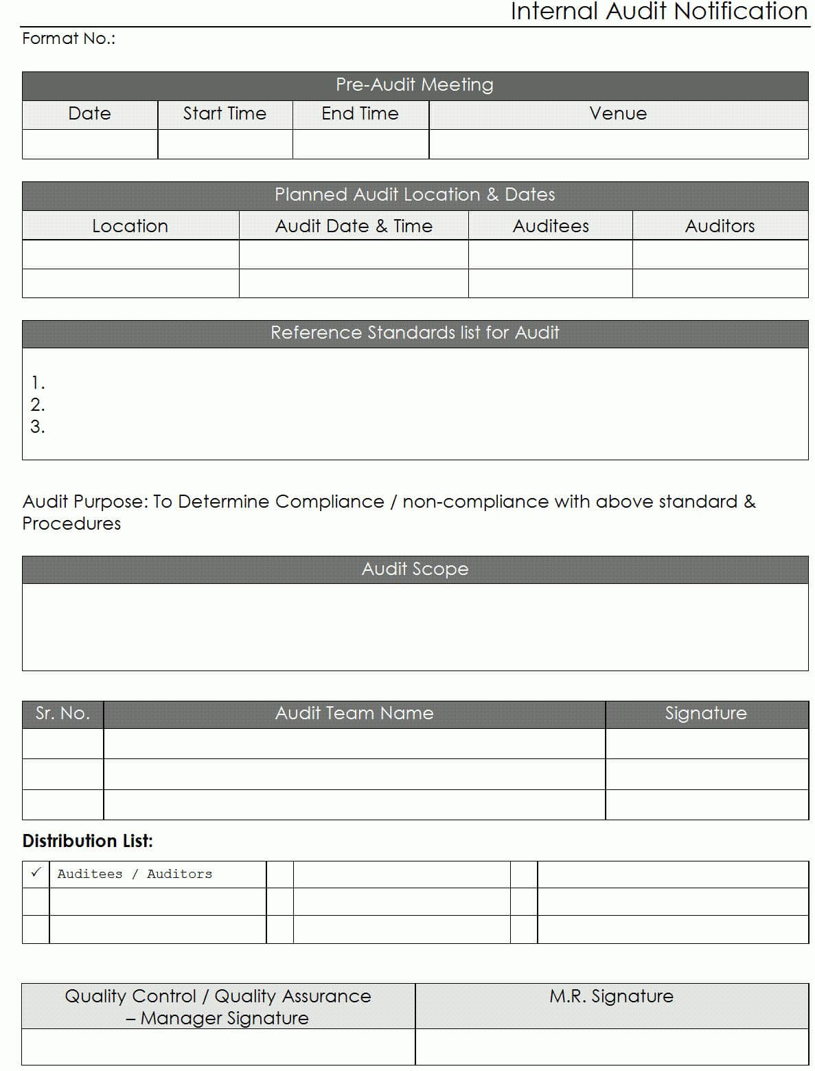 Internal Audit Notification Format Intended For Internal With Regard To Iso 9001 Internal Audit Report Template