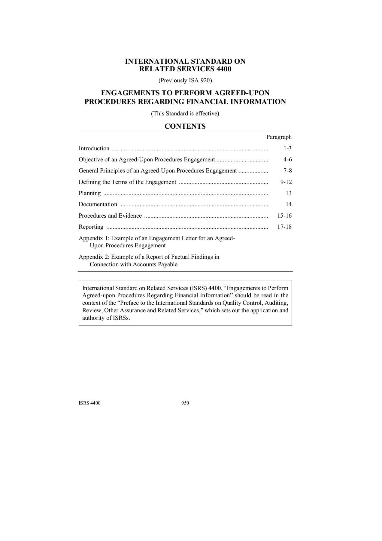 International Standard On Related Services 4400  Pages 1 Pertaining To Agreed Upon Procedures Report Template