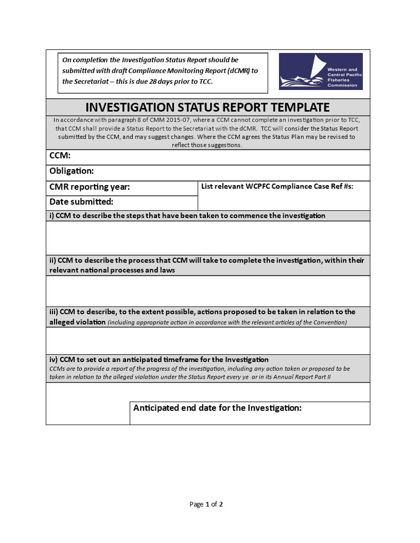 Investigation Status | Templates At Allbusinesstemplates In Compliance Monitoring Report Template