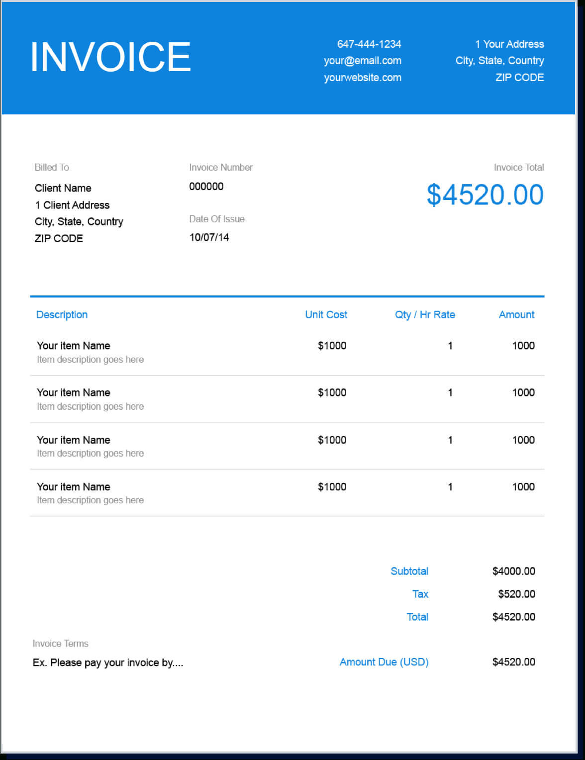 Invoice Template | Create And Send Free Invoices Instantly With Credit Card Size Template For Word