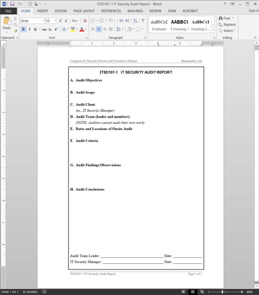 It Security Audit Report Template | Itsd107 1 Regarding Information Security Report Template