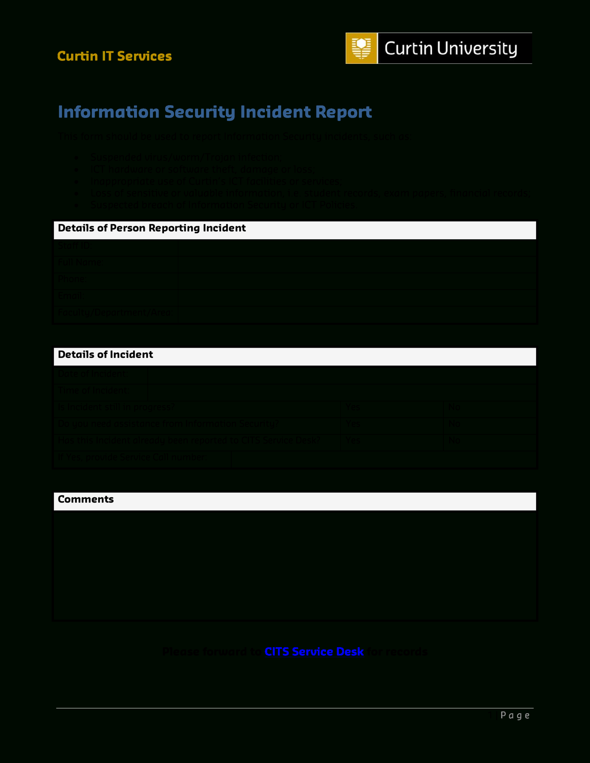 It Services Security Incident Report | Templates At With Regard To Incident Report Template Microsoft