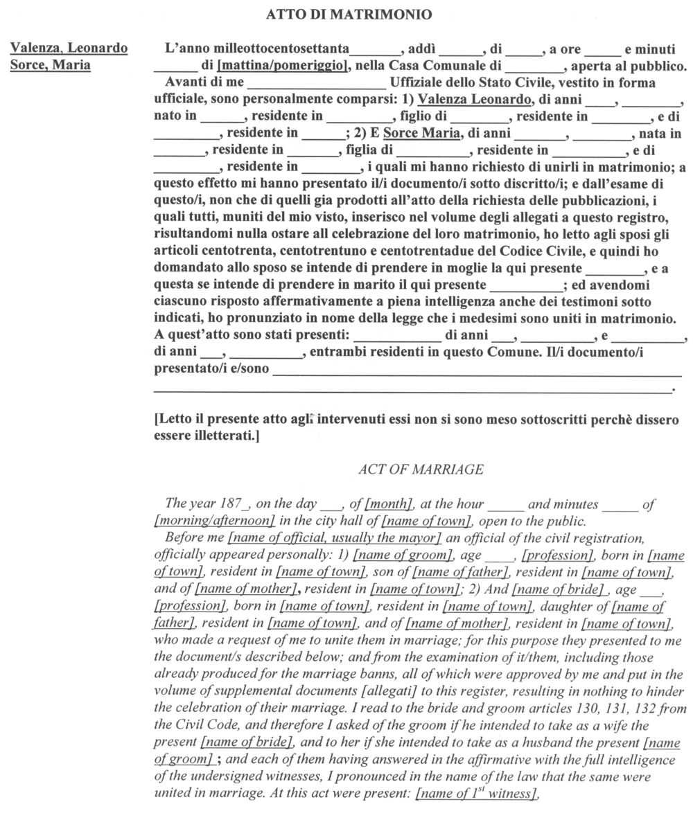 Italian Marriage Document Translations Genealogy Within Marriage Certificate Translation Template