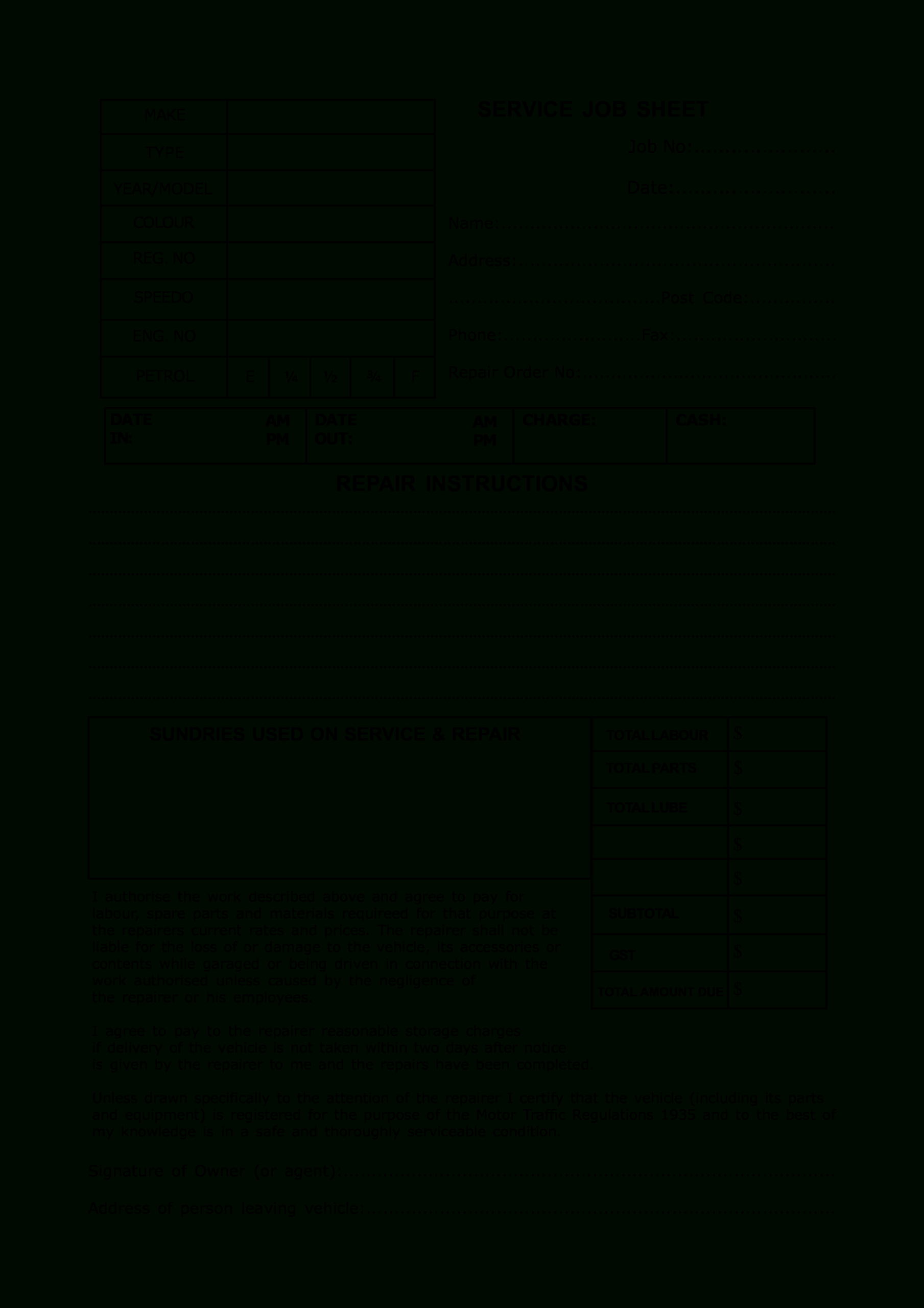 Job Card Format For Vehicle Maintenance – Zimer.bwong.co Pertaining To Service Job Card Template
