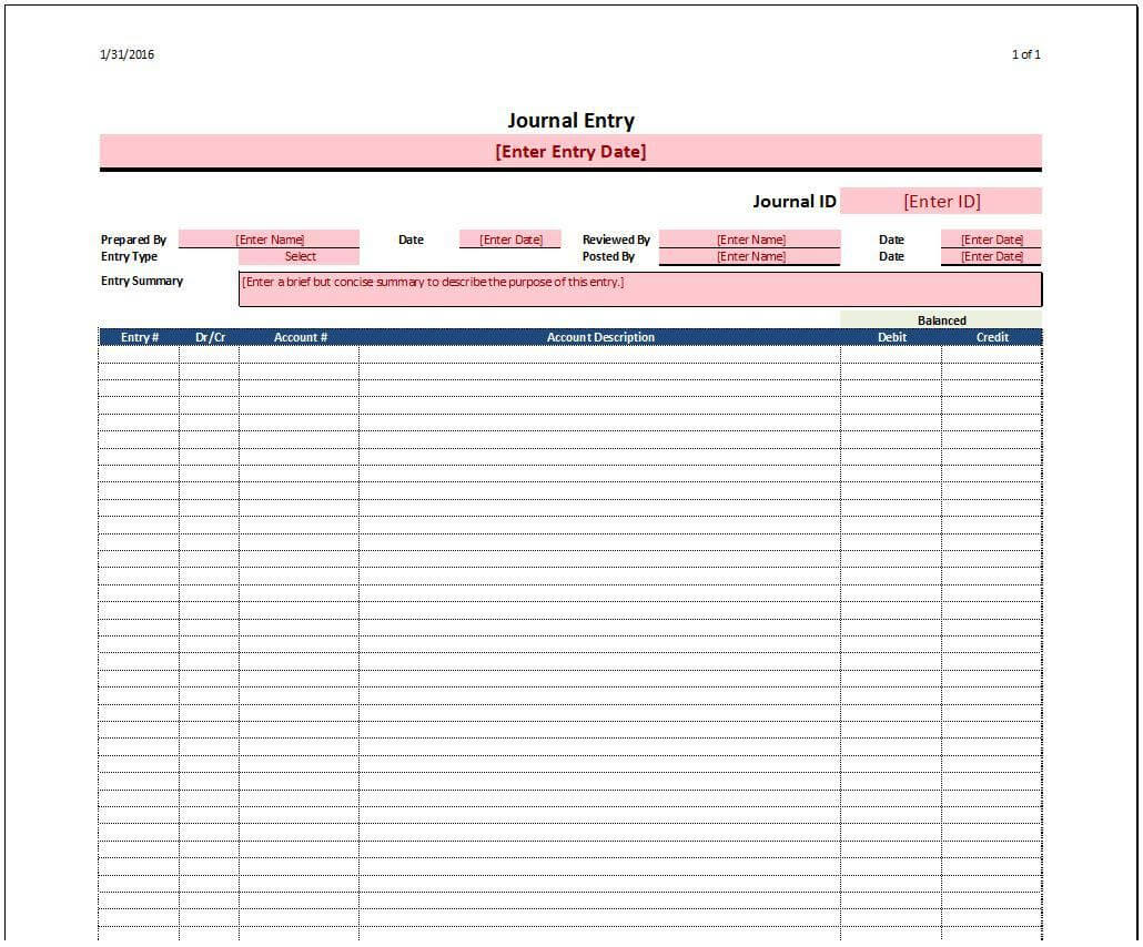 Journal Entry Template | Journal Entries, Double Entry Pertaining To Double Entry Journal Template For Word