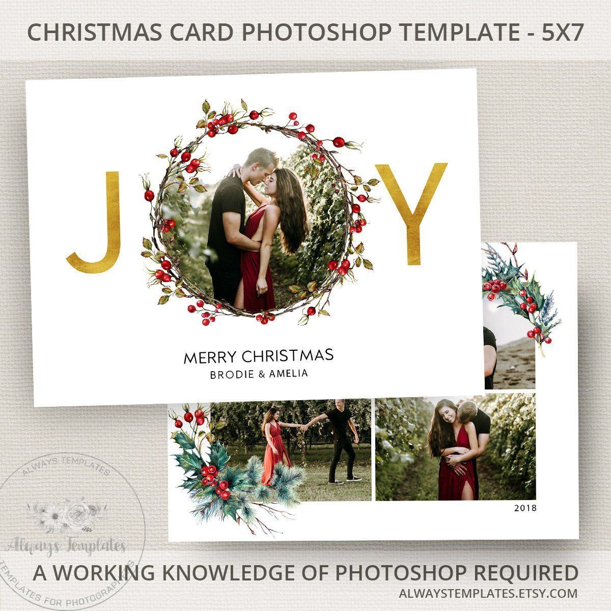 Joy Photo Christmas Card Template, Joy Christmas Card In Christmas Photo Card Templates Photoshop