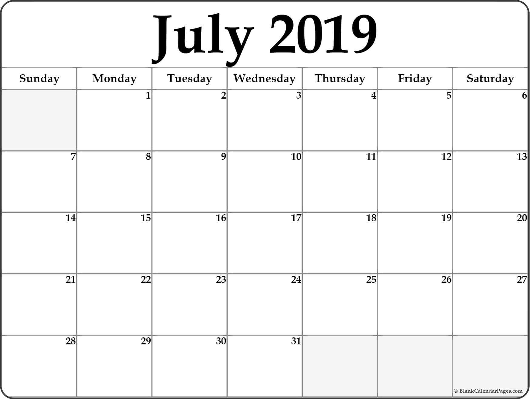 July 2019 Calendar | Free Printable Monthly Calendars With Regard To Month At A Glance Blank Calendar Template