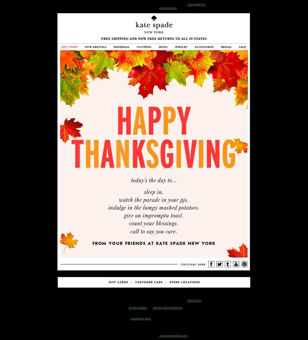 Kate Spade Email Marketing Thanksgiving Card Nov 2013 Intended For Holiday Card Email Template