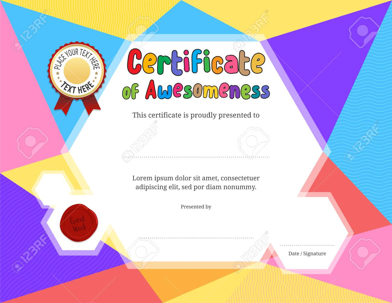 Kids Diploma Or Certificate Template With Colorful Background In Free Kids Certificate Templates