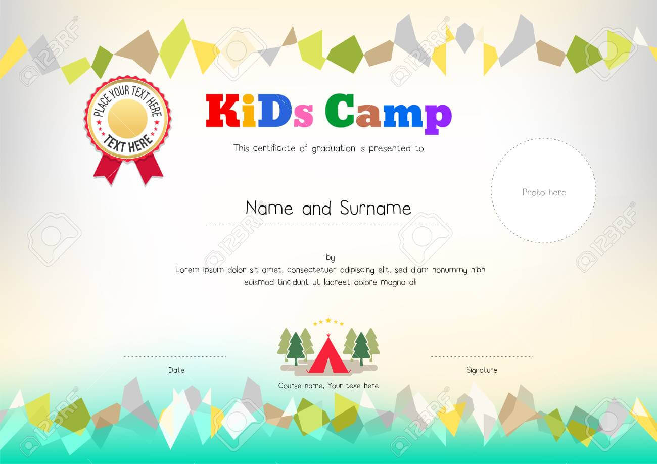 Kids Summer Camp Diploma Or Certificate Template Award Ribbon.. Pertaining To Summer Camp Certificate Template