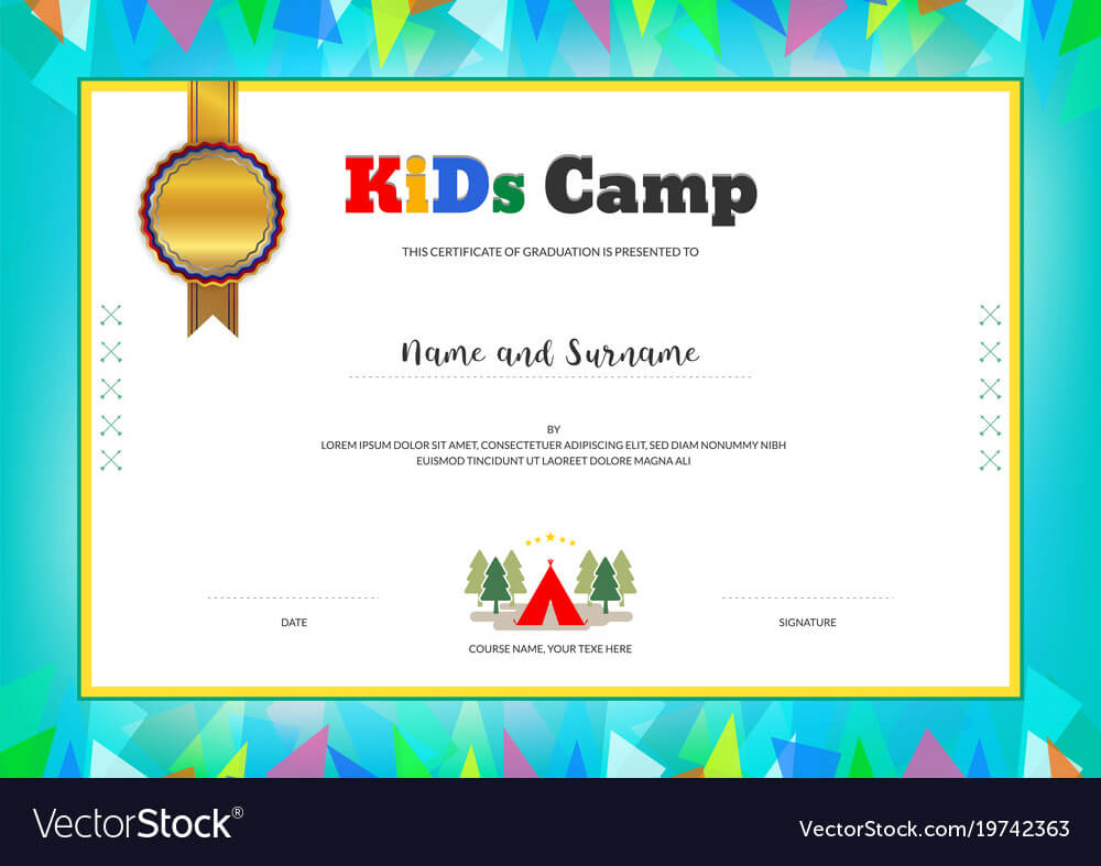 Kids Summer Camp Diploma Or Certificate Template In Summer Camp Certificate Template