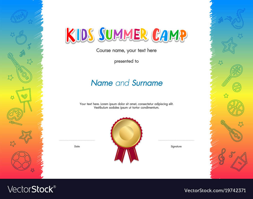 Kids Summer Camp Diploma Or Certificate Template Throughout Summer Camp Certificate Template