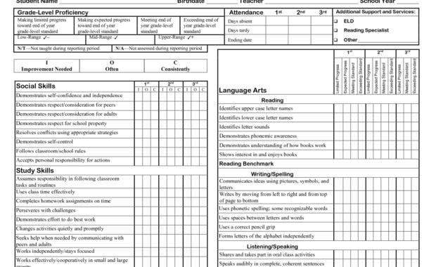 Kindergarten Social Skills Progress Report Blank Templates with School Progress Report Template