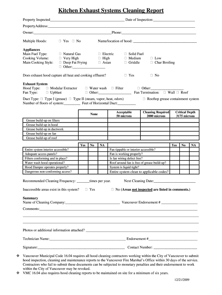 Kitchen Hood Cleaning Contract – Fill Online, Printable With Cleaning Report Template
