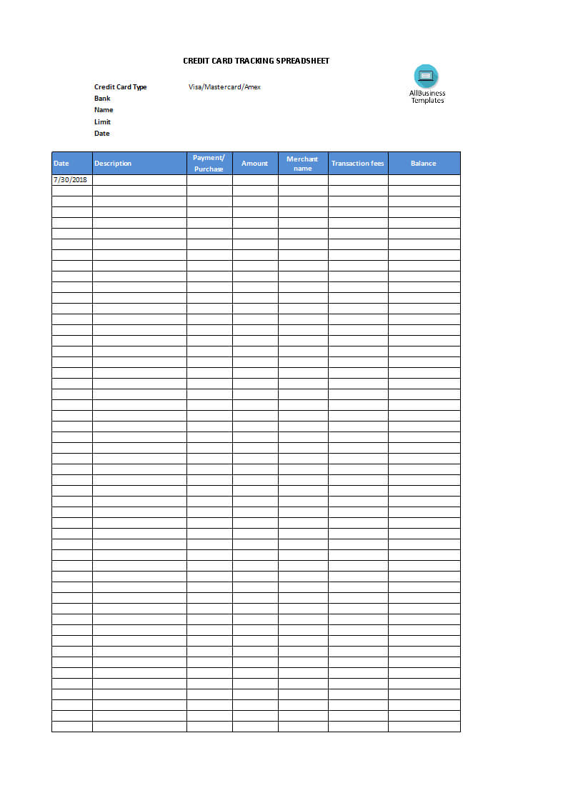 Kostenloses Credit Card Tracking Spreadsheet Template In Credit Card Payment Spreadsheet Template