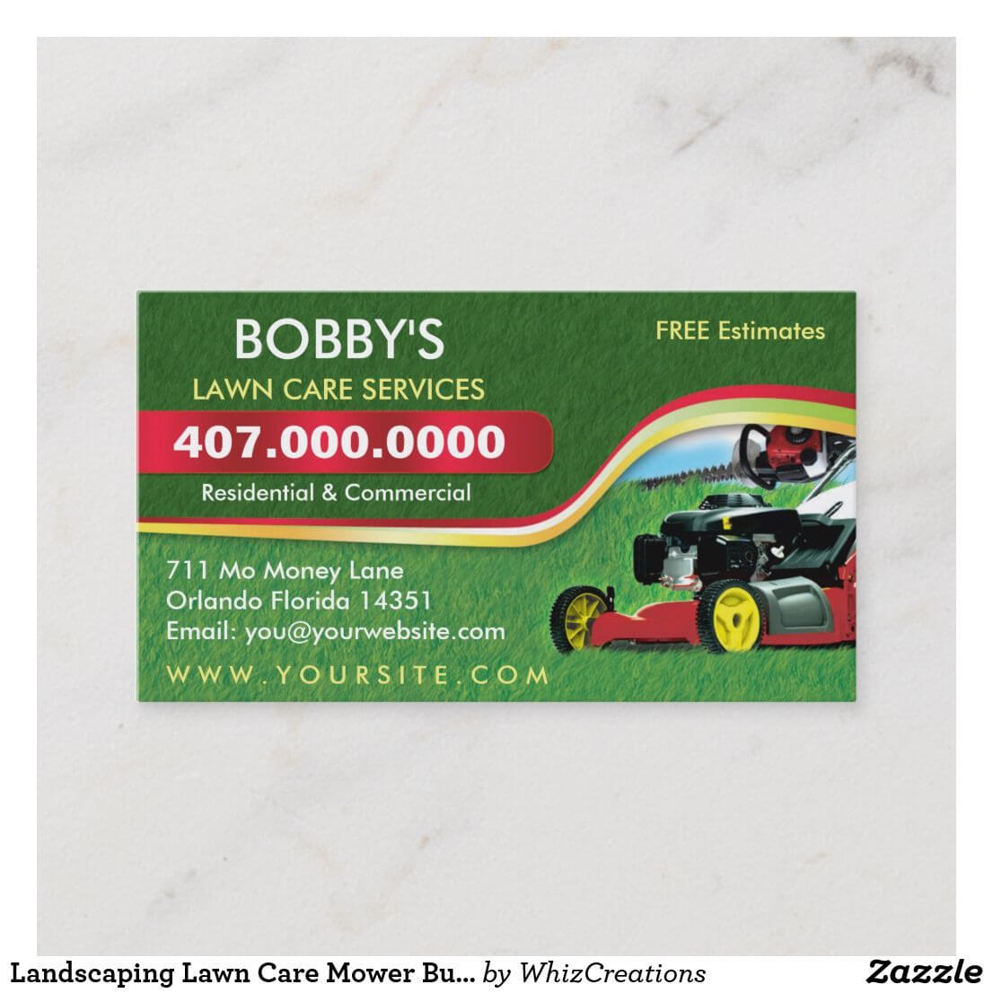 Landscaping Lawn Care Mower Business Card Template | Zazzle Regarding Lawn Care Business Cards Templates Free