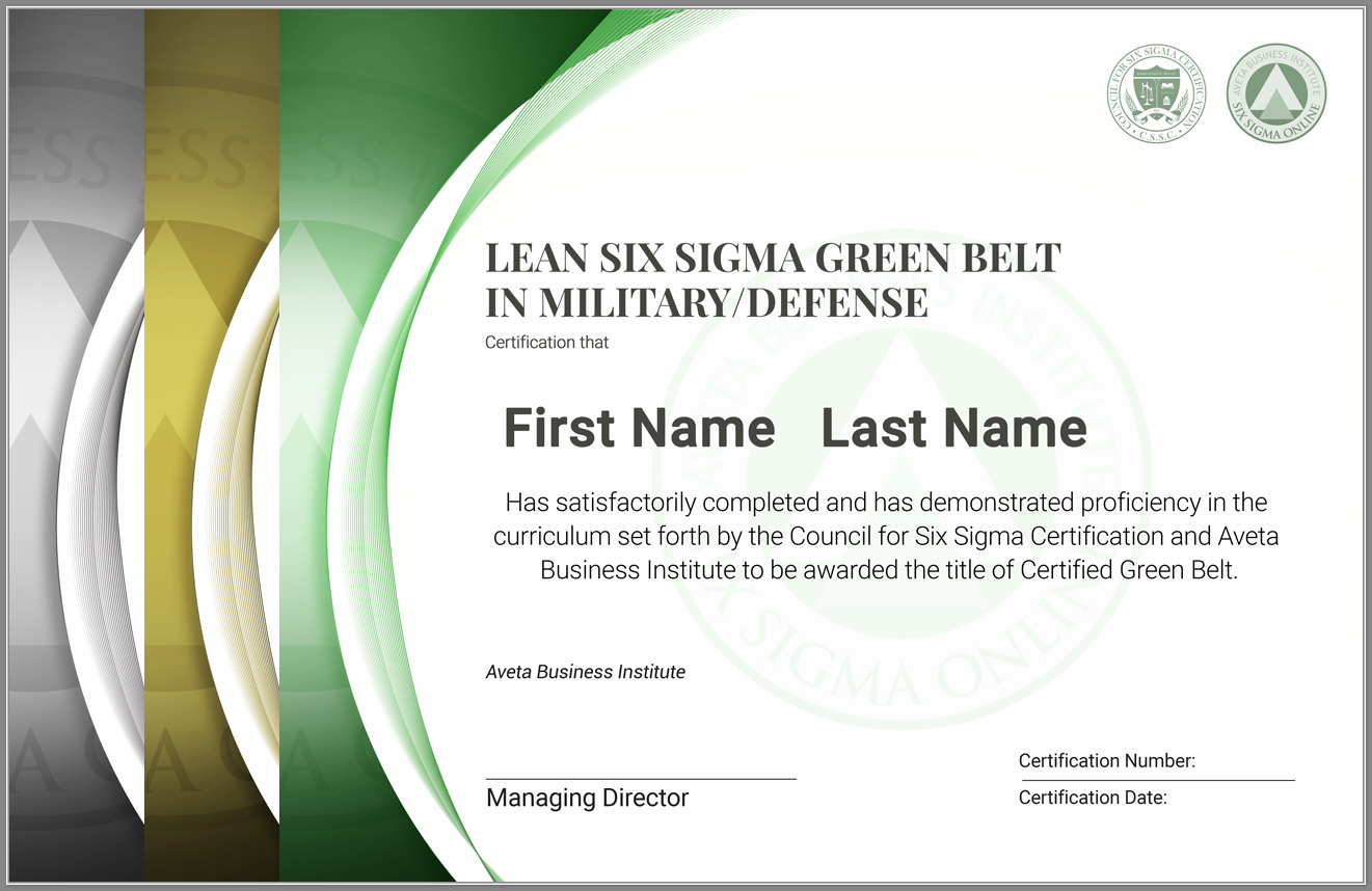 Lean Six Sigma Green Belt Certification In Military/defense In Green Belt Certificate Template