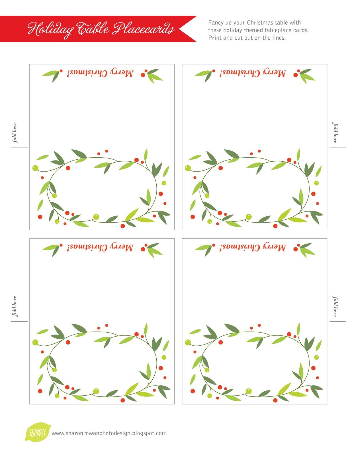 Lemon Squeezy: Day 12: Place Cards Free Printable Christmas With Regard To Table Place Card Template Free Download