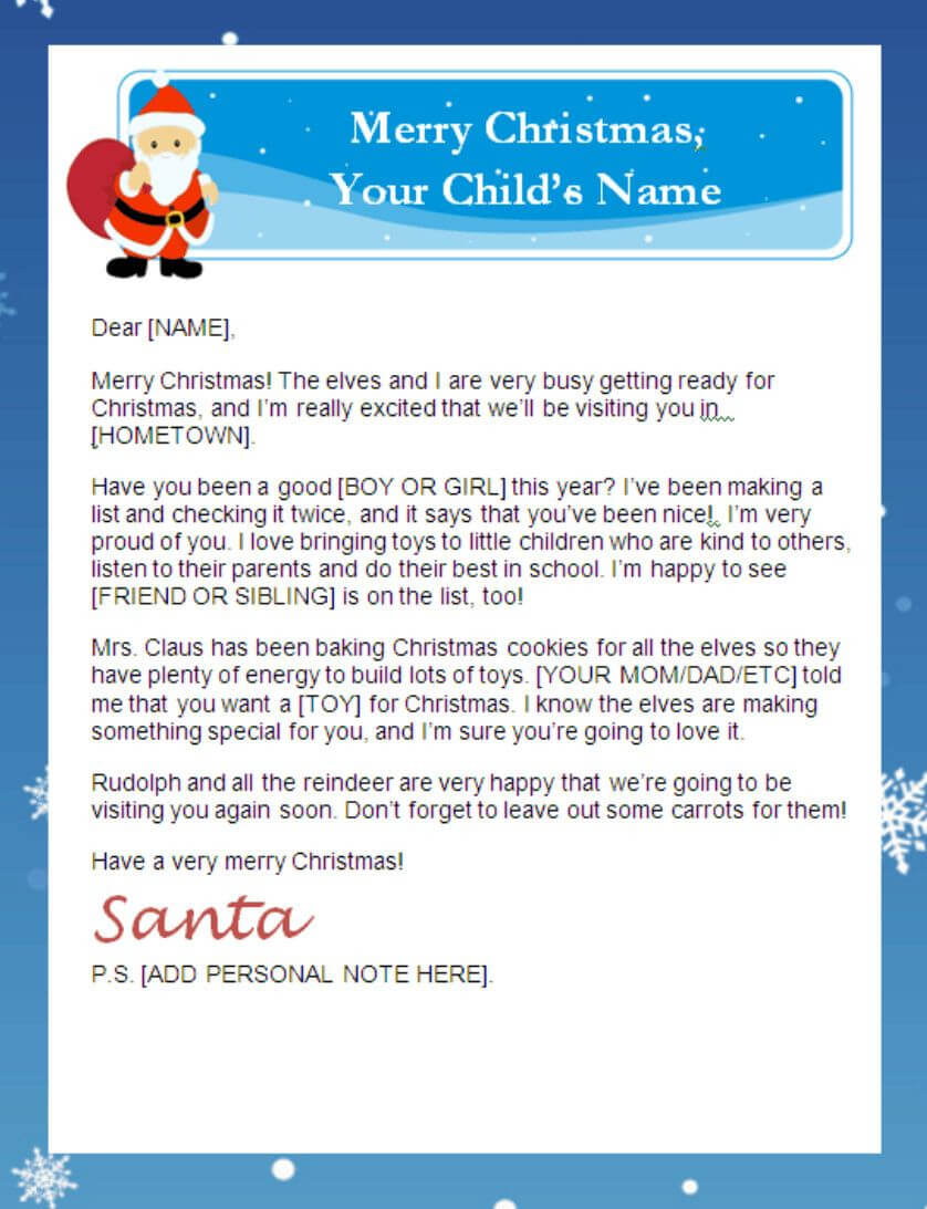 Letter From Santa Templates Free | Printable Santa Letters Pertaining To Letter From Santa Template Word