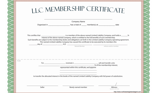 Llc Membership Certificate - Free Template throughout Llc Membership Certificate Template Word