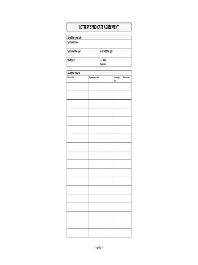 Lottery Syndicate Agreement Form - 6 Free Templates In Pdf With Lottery Syndicate Agreement Template Word