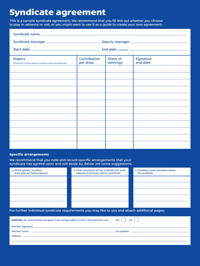 Lottery Syndicate Form – Fill Online, Printable, Fillable Within Lottery Syndicate Agreement Template Word