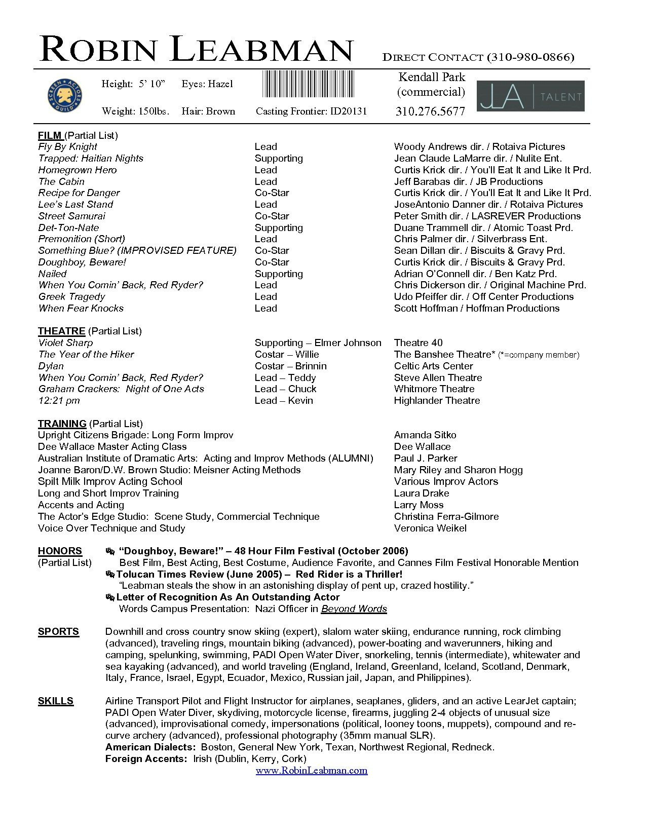 Lovely Acting Resume Template For Microsoft Word – Superkepo For Theatrical Resume Template Word