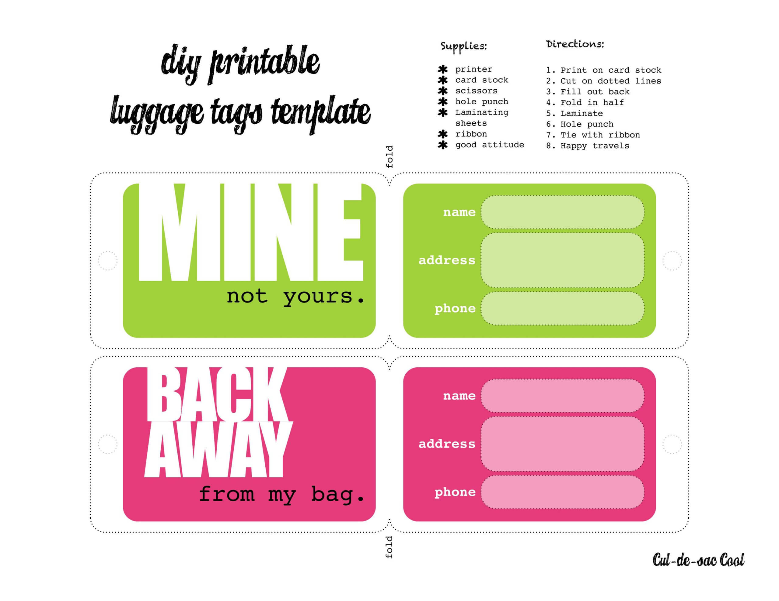 Luggage Tags Template | Luggage Tag Template, Label With Regard To Name Tag Template Word 2010