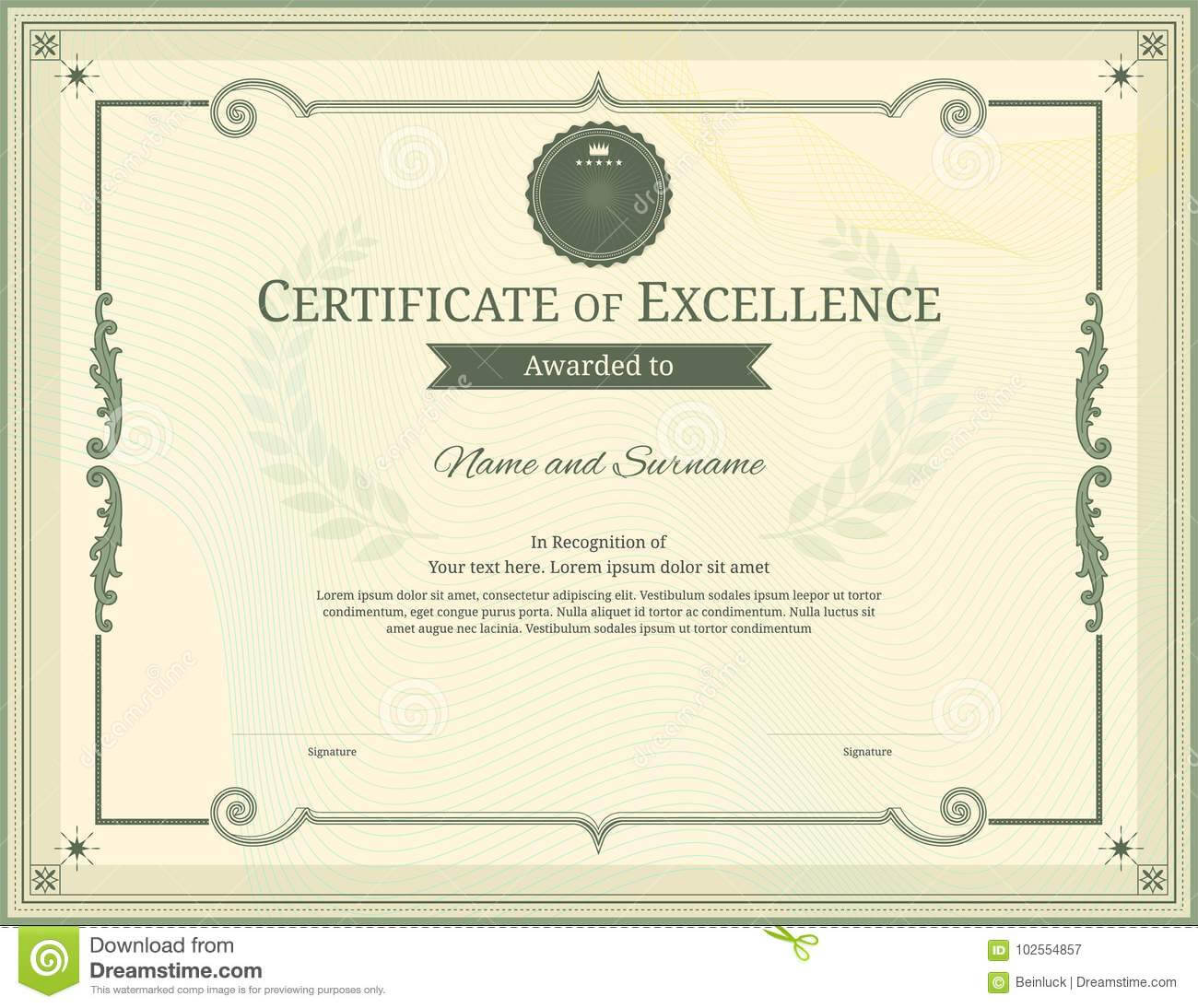 Luxury Certificate Template With Elegant Border Frame With Regard To Commemorative Certificate Template