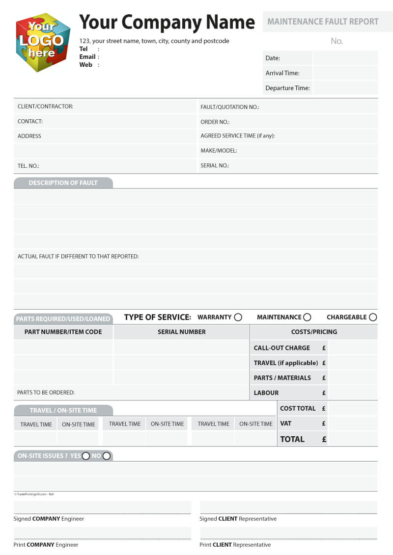 Maintenance Report Form Monthly Format In Word Service Daily For Computer Maintenance Report Template