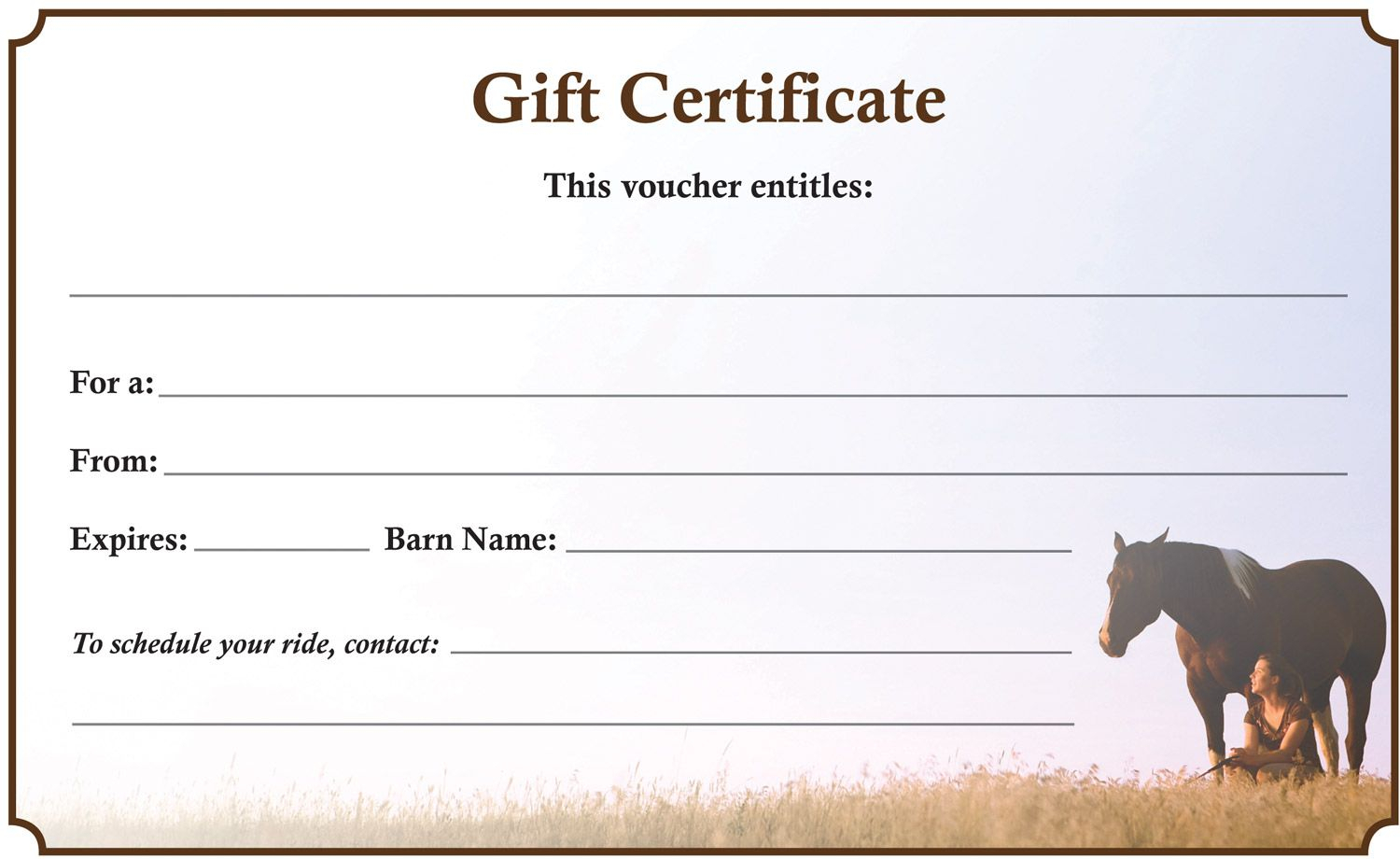 Many Farms And Stables Need A Gift Certificate For Riding With Horse Stall Card Template