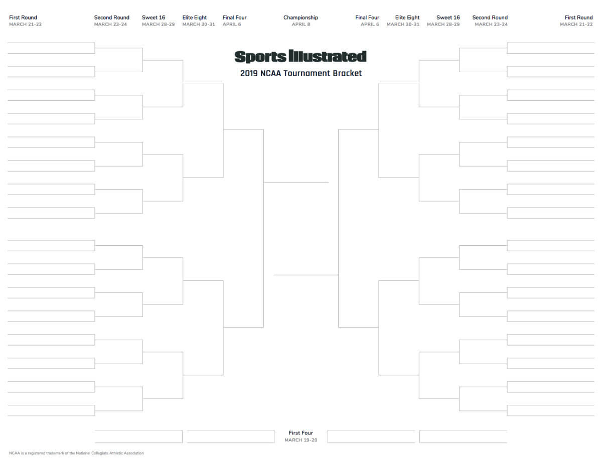 March Madness 2019 Printable Blank Bracket For Ncaa Regarding Blank March Madness Bracket Template