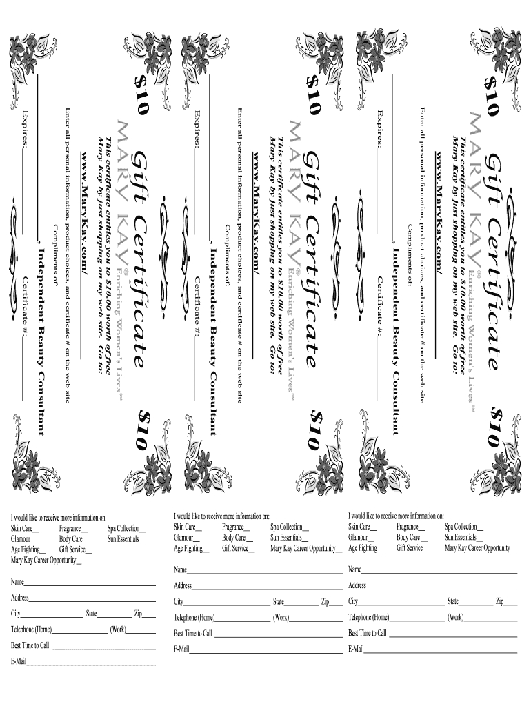 Mary Kay Gift Certificate – Fill Online, Printable, Fillable With Mary Kay Gift Certificate Template