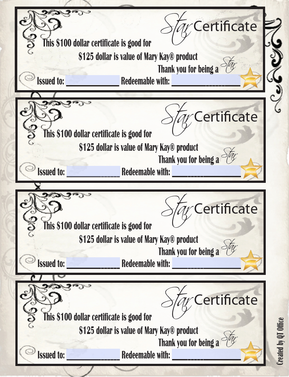 Mary Kay Star Certificates | New Star Gift Certificate In Mary Kay Gift Certificate Template