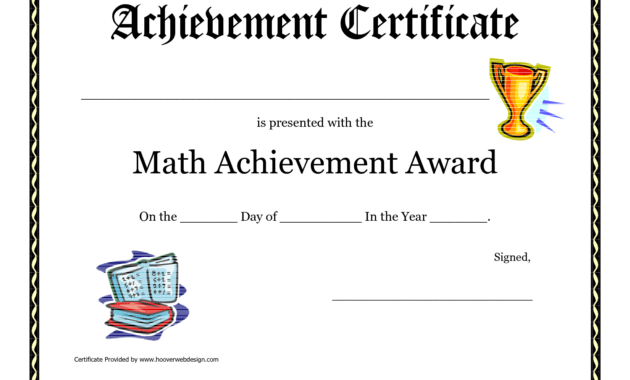 Math Achievement Award Printable Certificate Pdf | Printable in Math Certificate Template