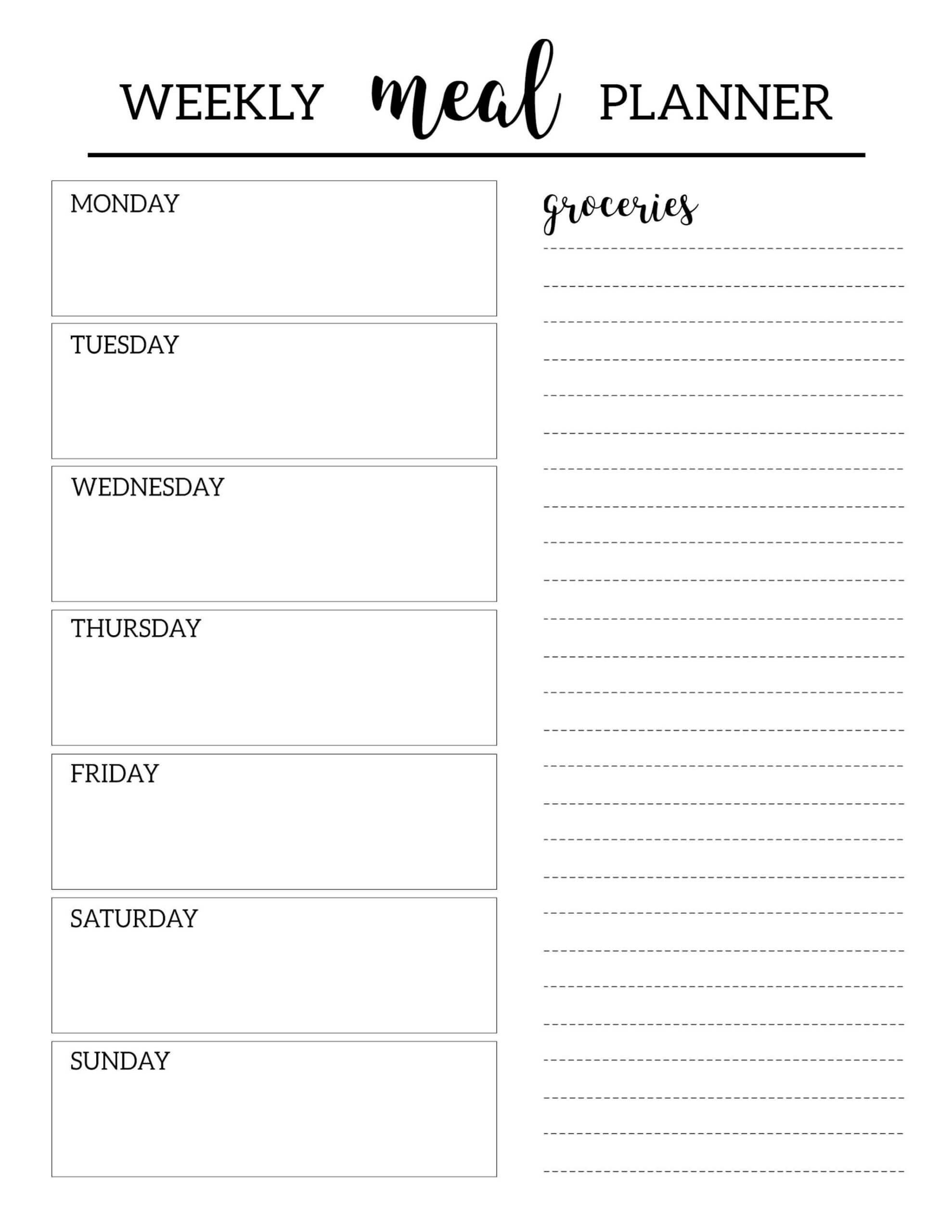 Meal Planner Template With Large Boxes | Meal Planner With Regard To Blank Meal Plan Template