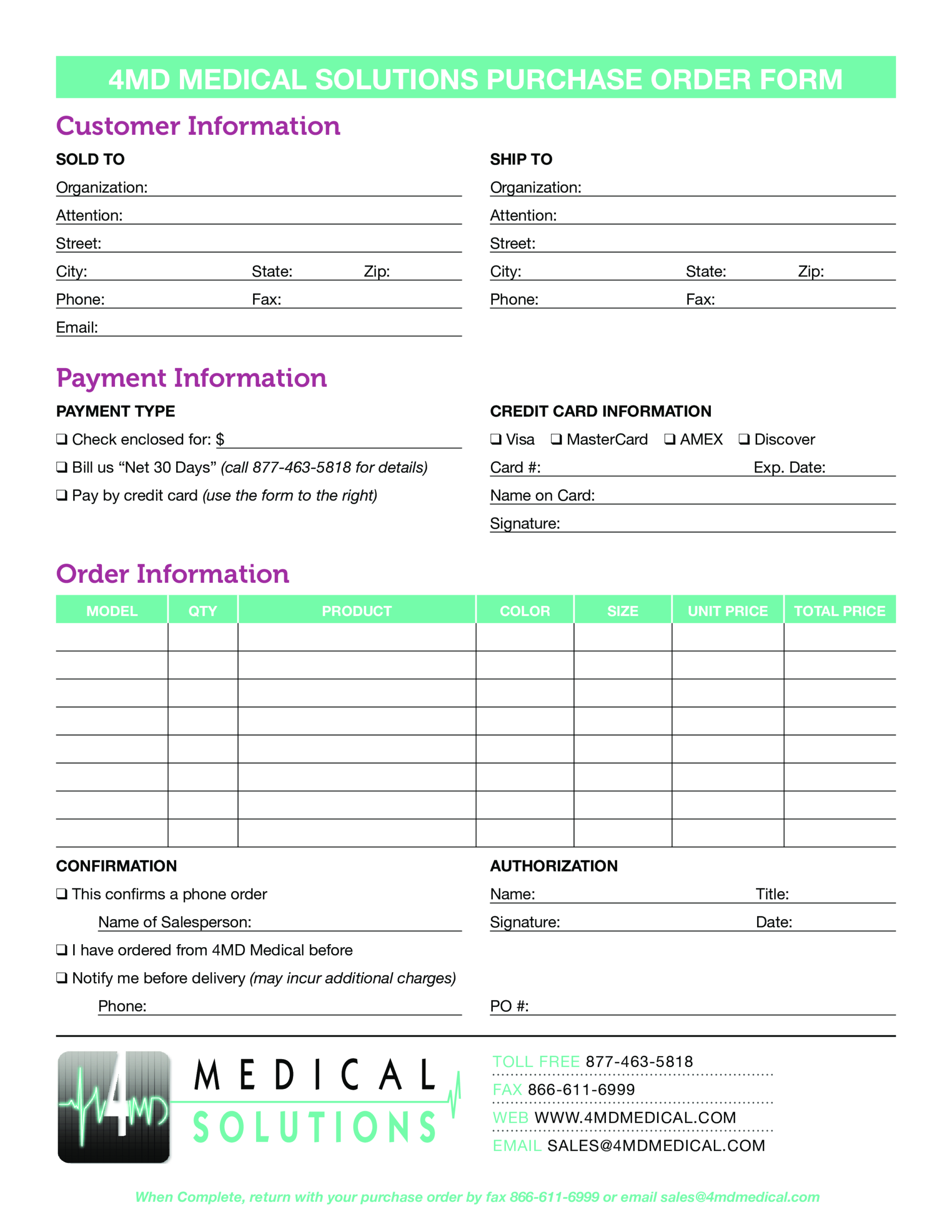 Medical Purchase Order Form | Templates At Pertaining To Order Form With Credit Card Template