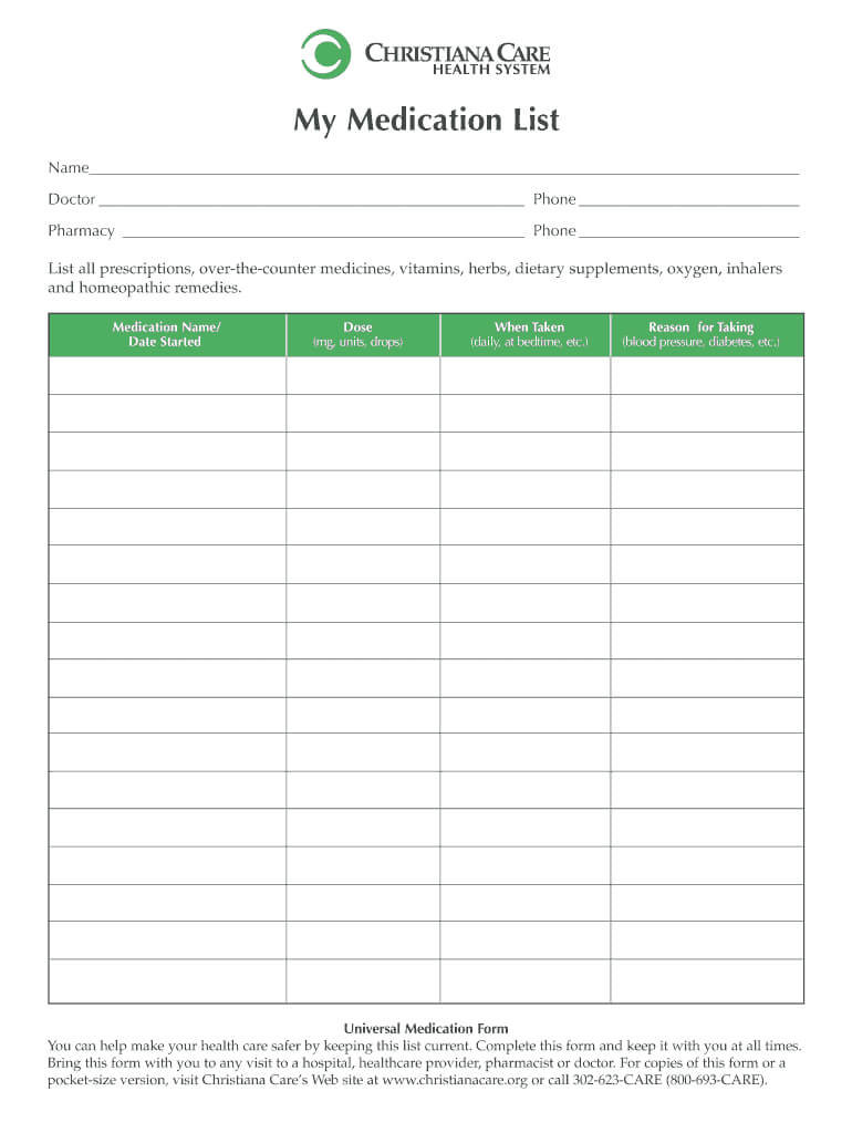 Medication List Form – Forza.mbiconsultingltd With Blank Medication List Templates