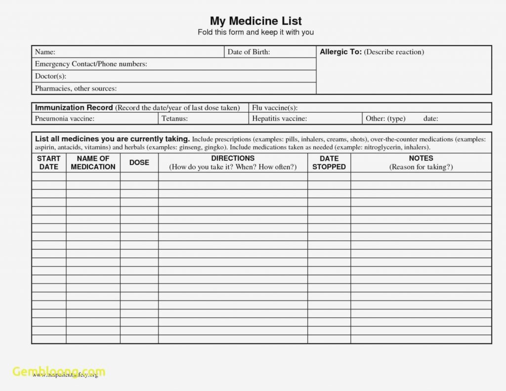 Medication List Form Template – Zimer.bwong.co For Blank Prescription Form Template