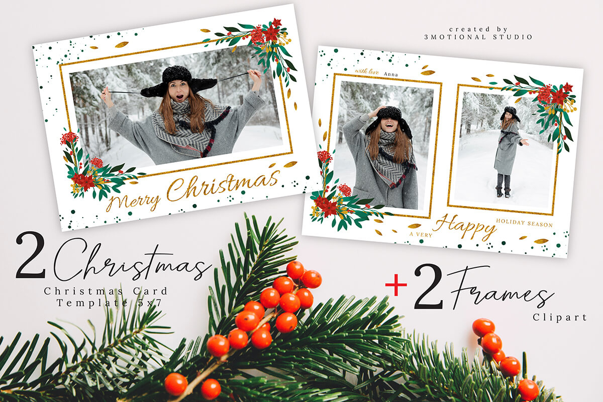 Merry Christmas Card Photoshop Template 5X7 Throughout Christmas Photo Card Templates Photoshop